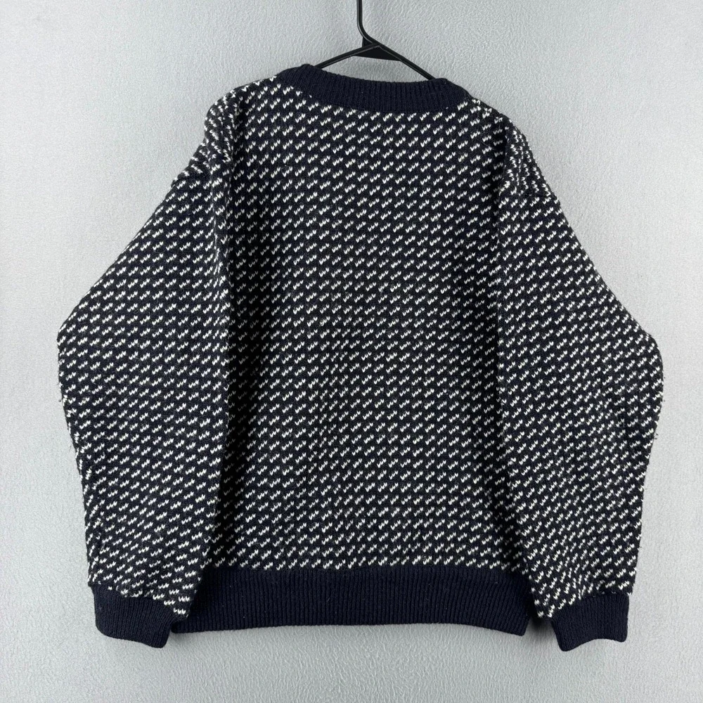 Vintage LL Bean Sweater Mens Medium Blue Birds Eye Wool Rayon Fisherman Norway - Picture 7 of 13